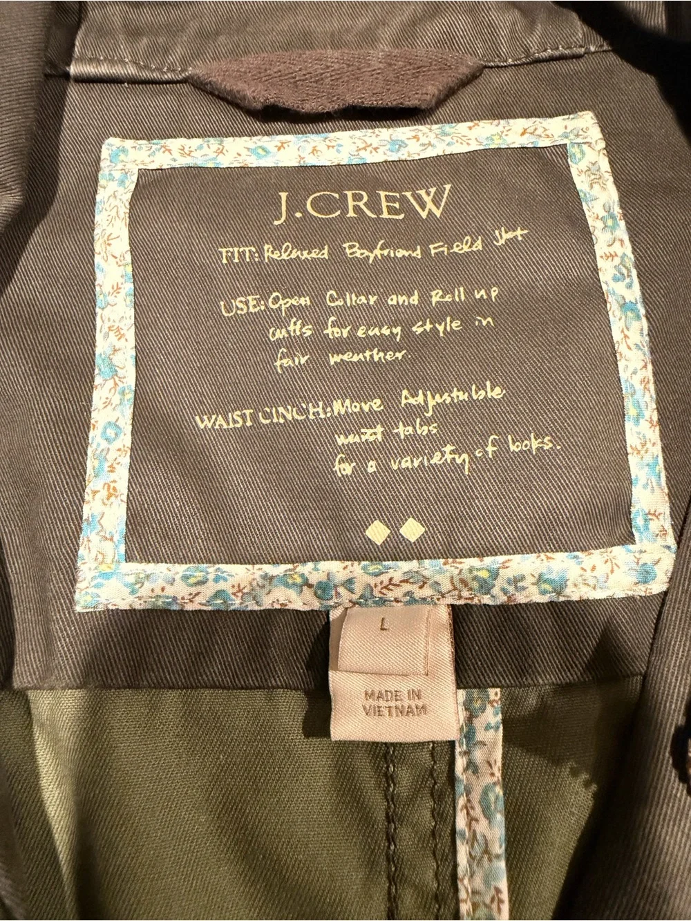 J Crew Downtown Field Jacket Moss Green Utility Coat Golf Hardware Size Large